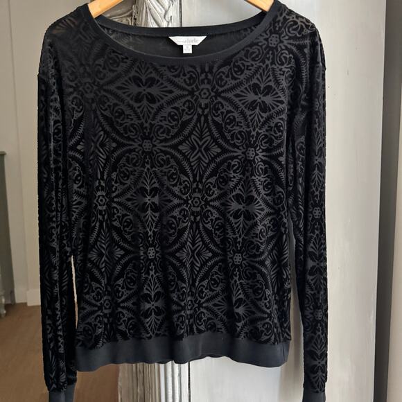 Charming Charlie Blouse Sz S Whimsigoth Black Floral Burnout Velvet Long Sleeve - Picture 1 of 5